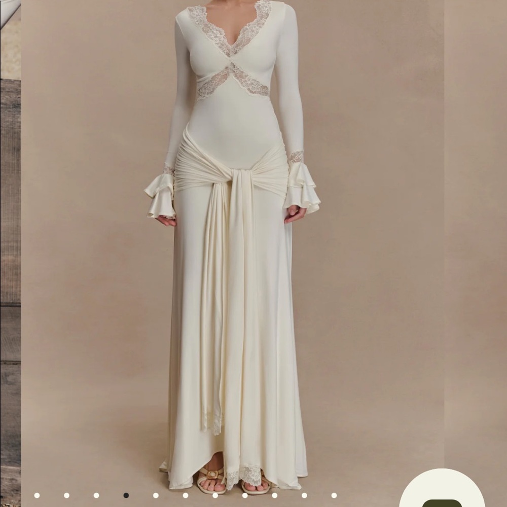 Meshki Ivory Lace-Trim Long Sleeve Maxi Dress